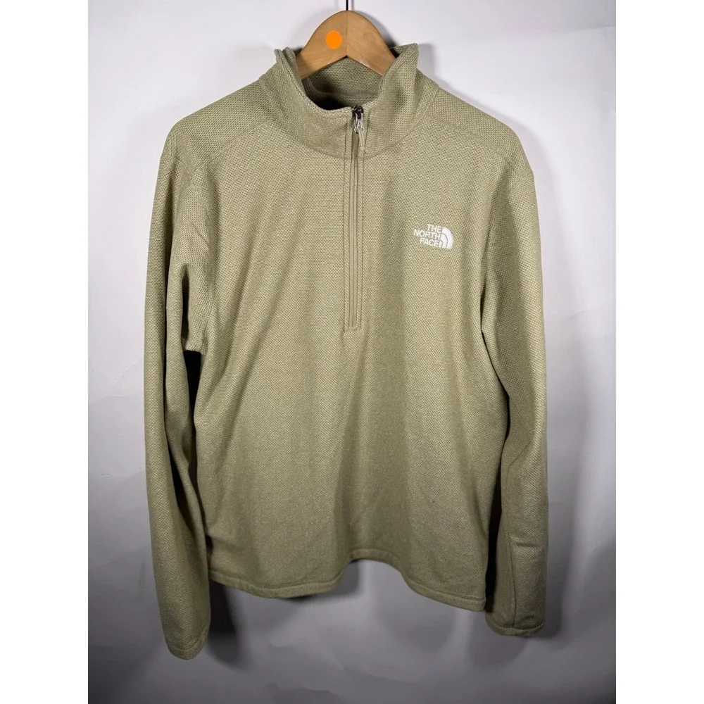 The North Face‎ Mens Large 1/4 Zip Fleece Pullover Textured Olive Green Jacket